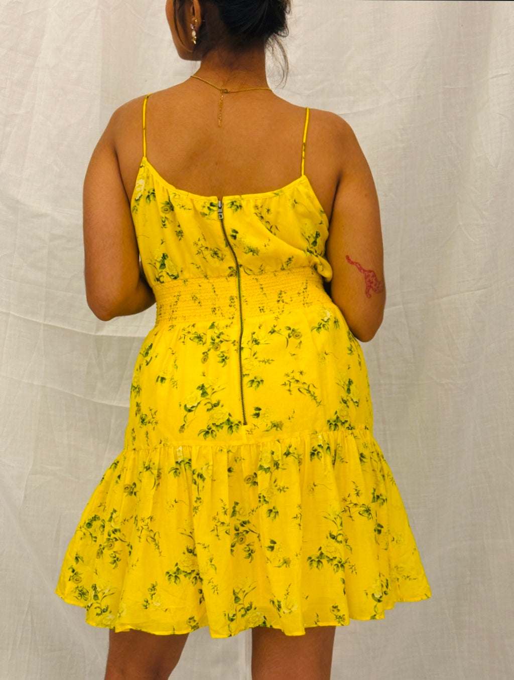 ALICE + OLIVIA -Yellow and Green Floral Print Strappy Dress