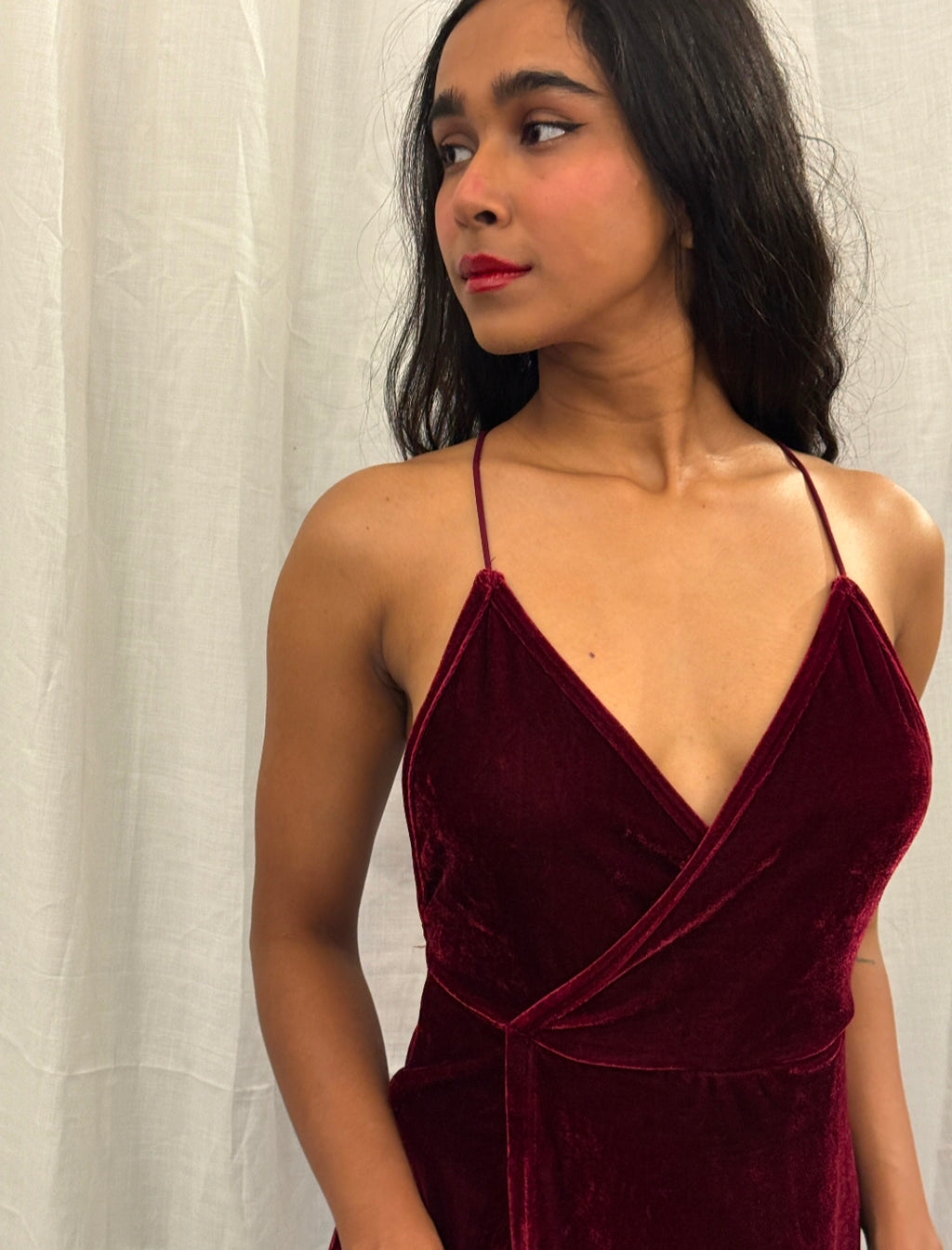 Maroon Long Velvet Maxi Dress