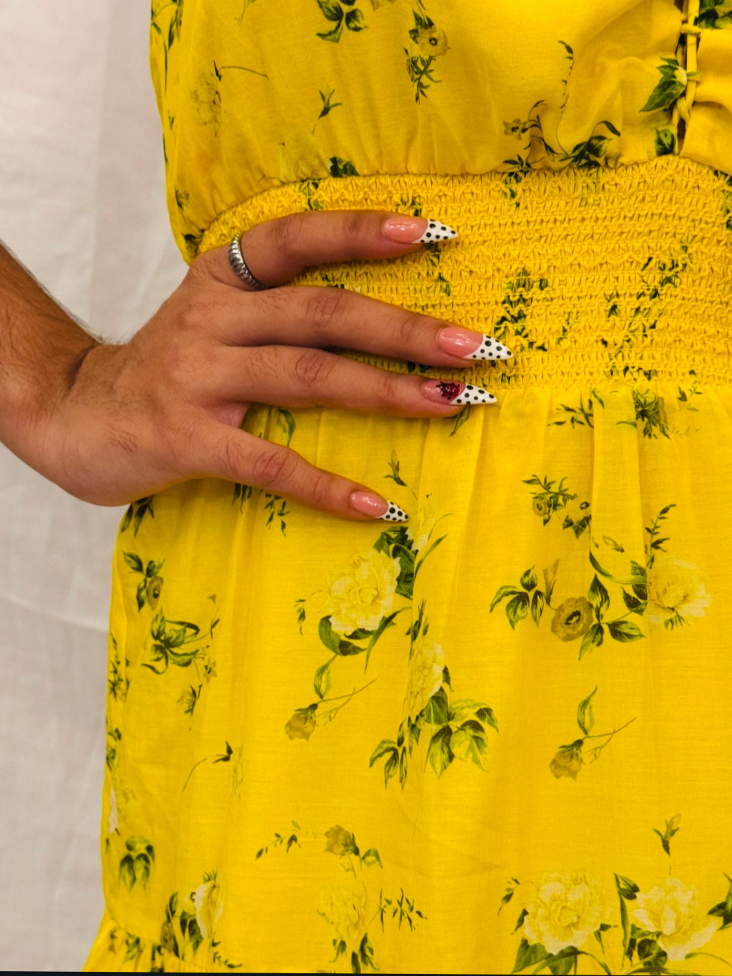 ALICE + OLIVIA -Yellow and Green Floral Print Strappy Dress