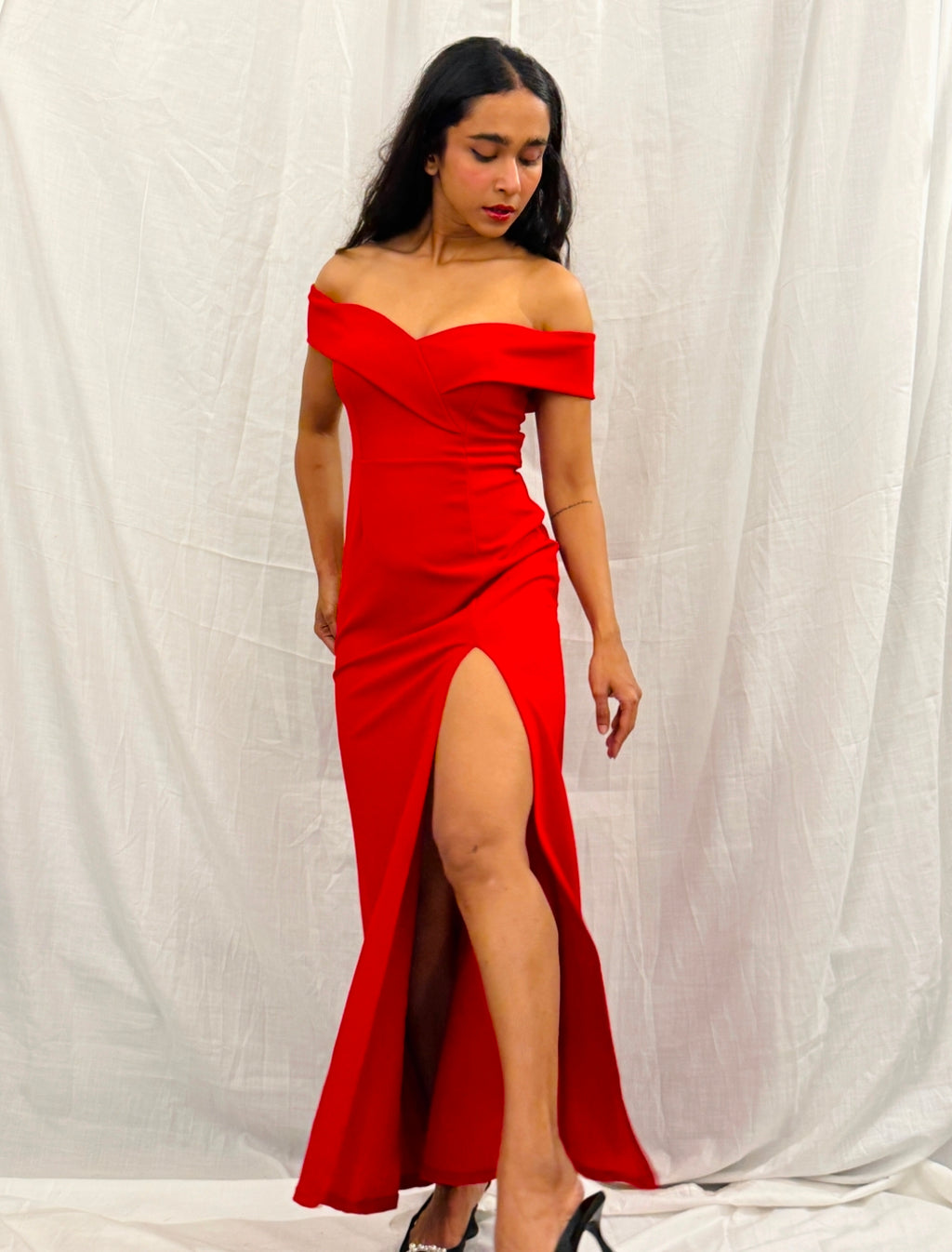 Red Off-Shoulder Long Dress