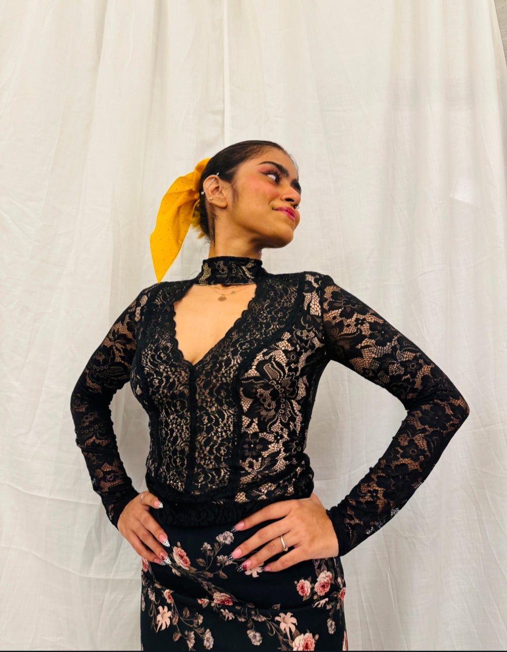 Black Full Sleeved Lace Top