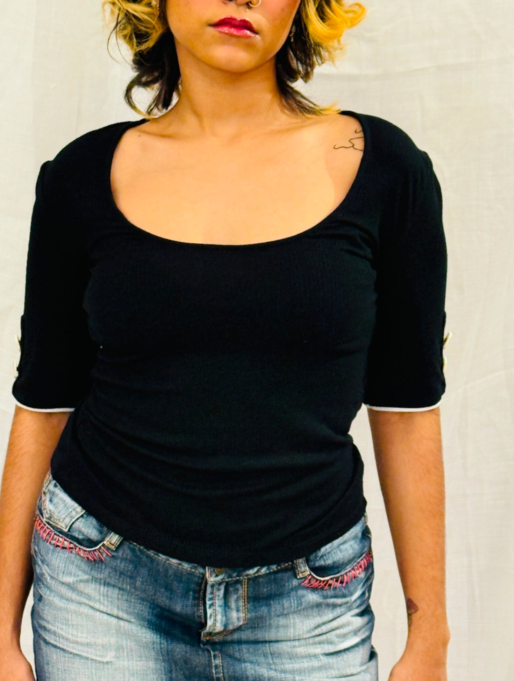 ZARA - Black Knit Elbow Sleeved Top