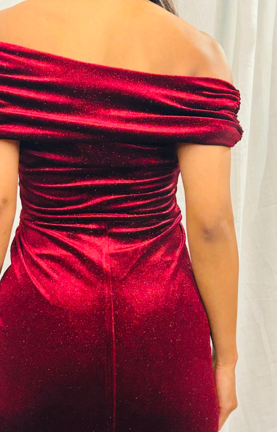 Maroon Off-Shoulder Long Dress