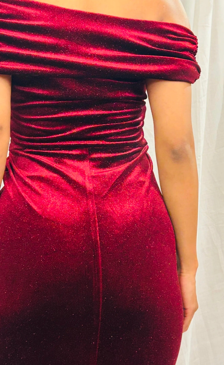 Maroon Off-Shoulder Long Dress