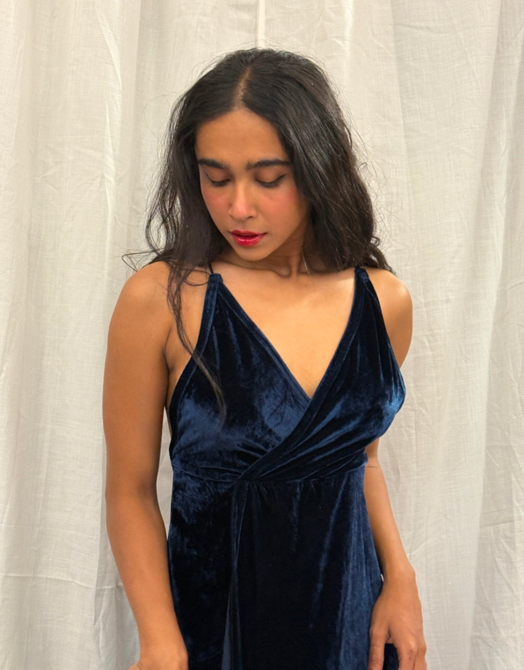 Navy Blue Velvet Long Dress