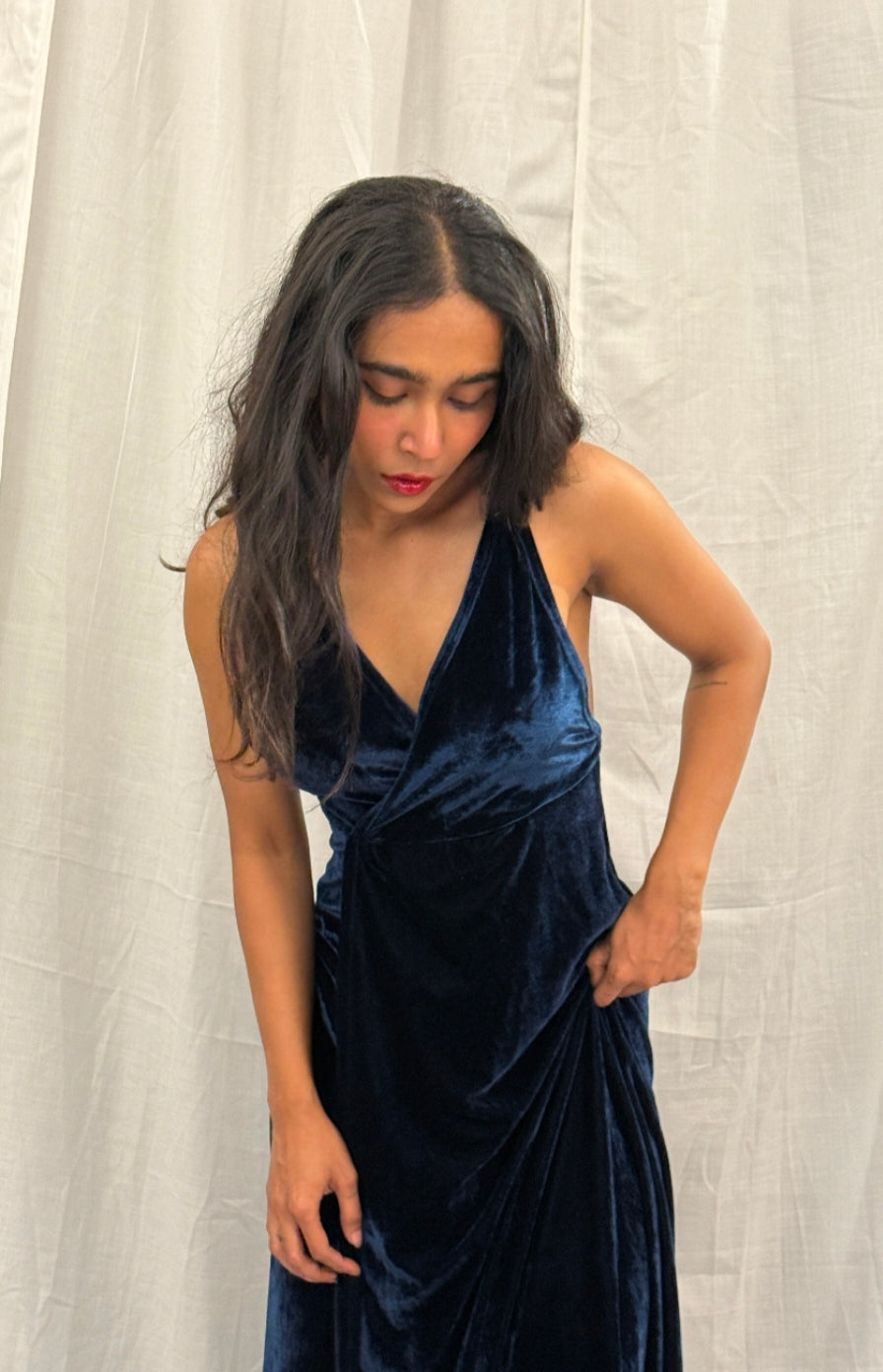 Navy Blue Velvet Long Dress