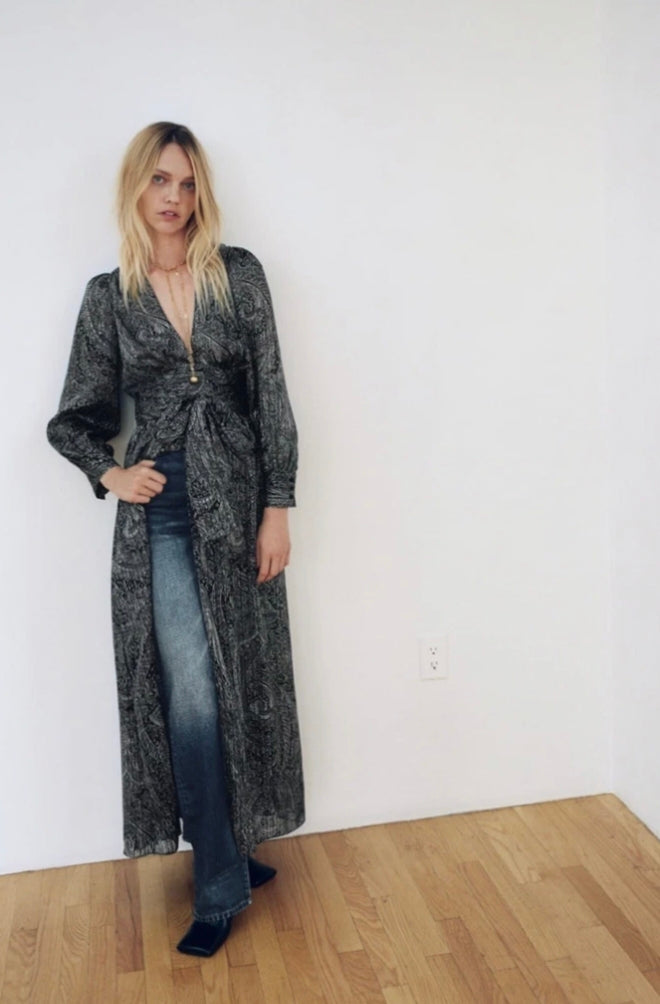 ZARA - Black Paisley Print Long Wrap Dress