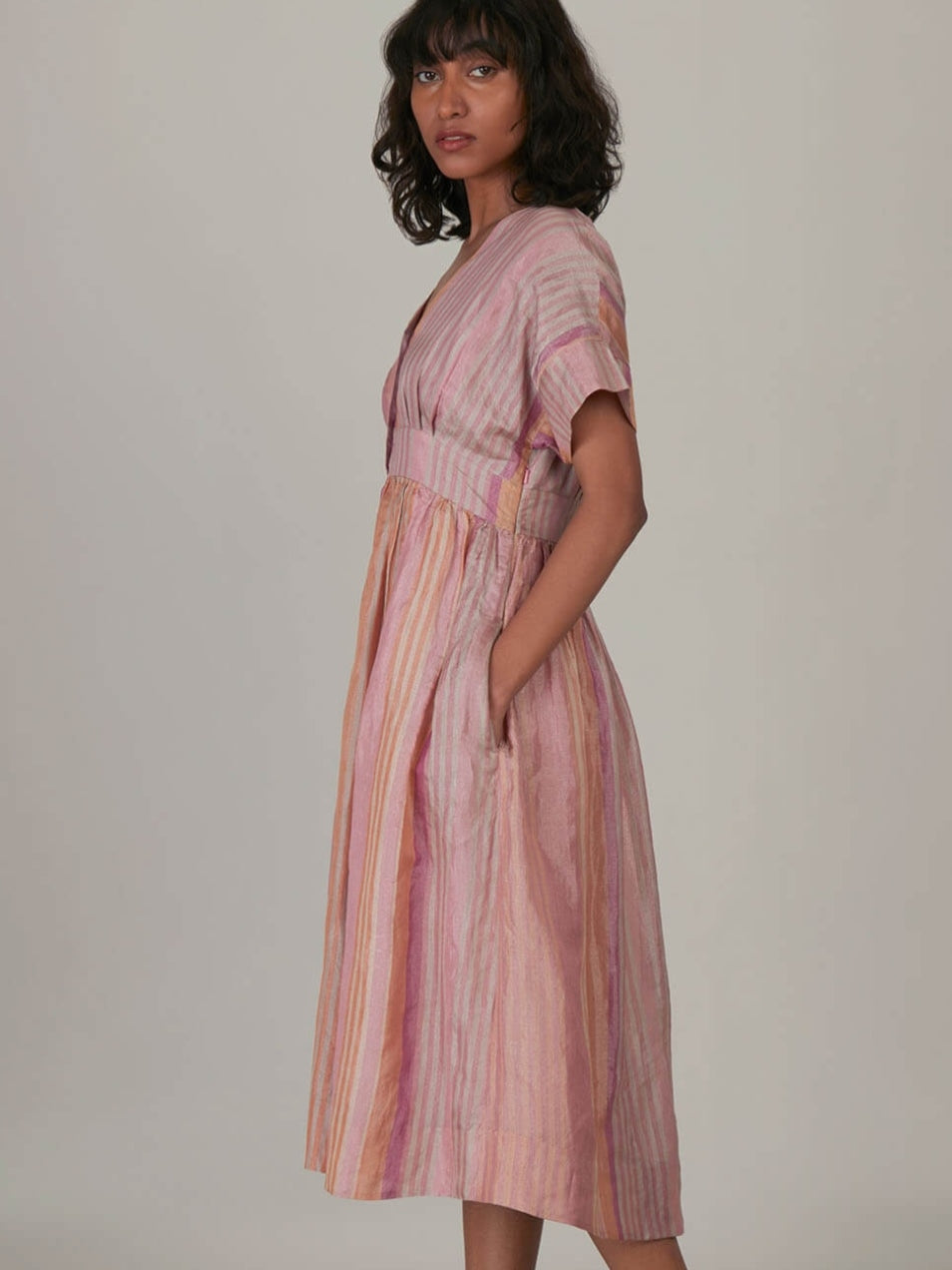 ANAVILA - Pink Silk Zari Dress