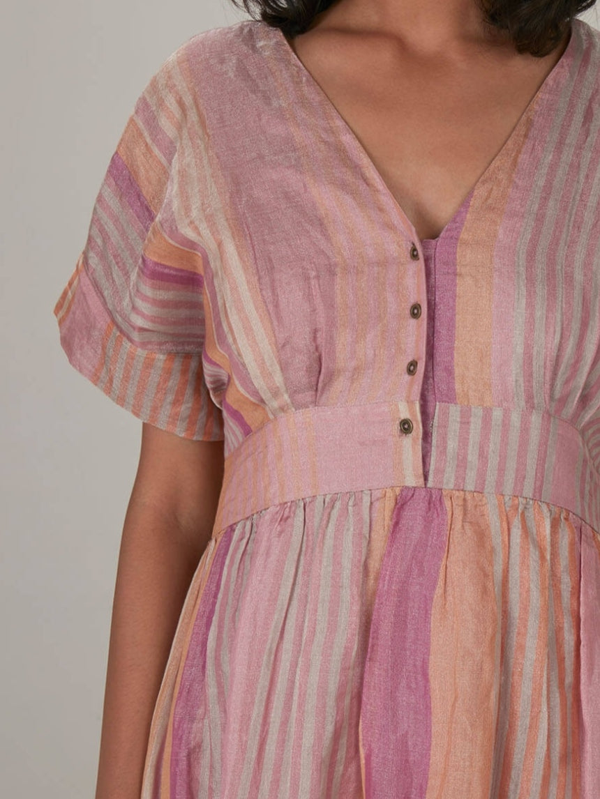 ANAVILA - Pink Silk Zari Dress