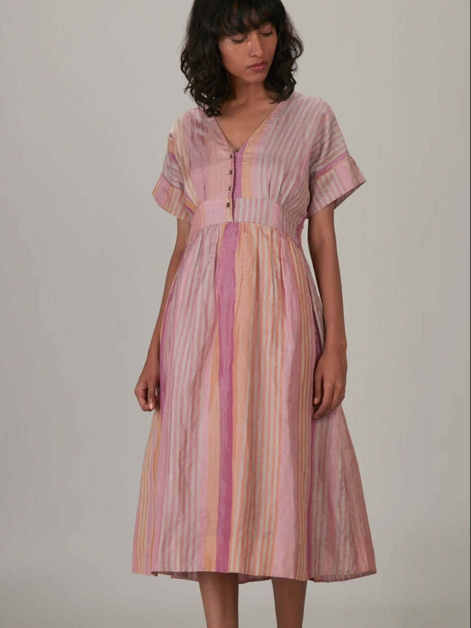 ANAVILA - Pink Silk Zari Dress