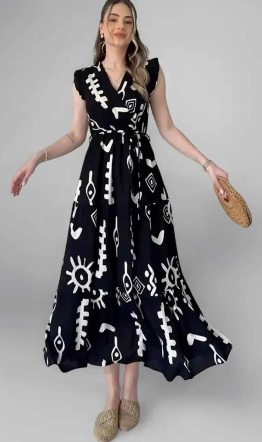 Black and White Flared Maxi Dress