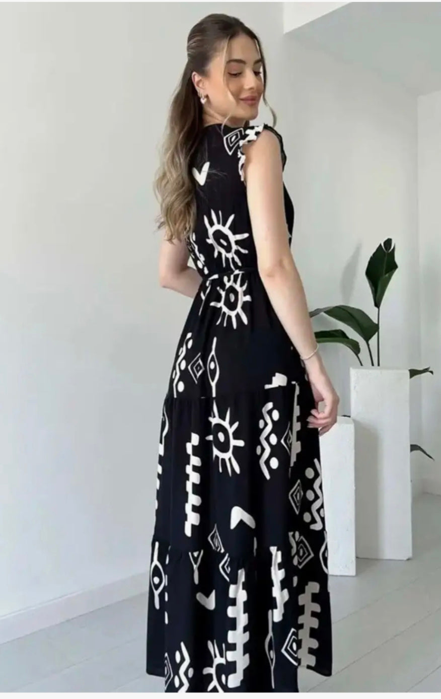 Black and White Flared Maxi Dress