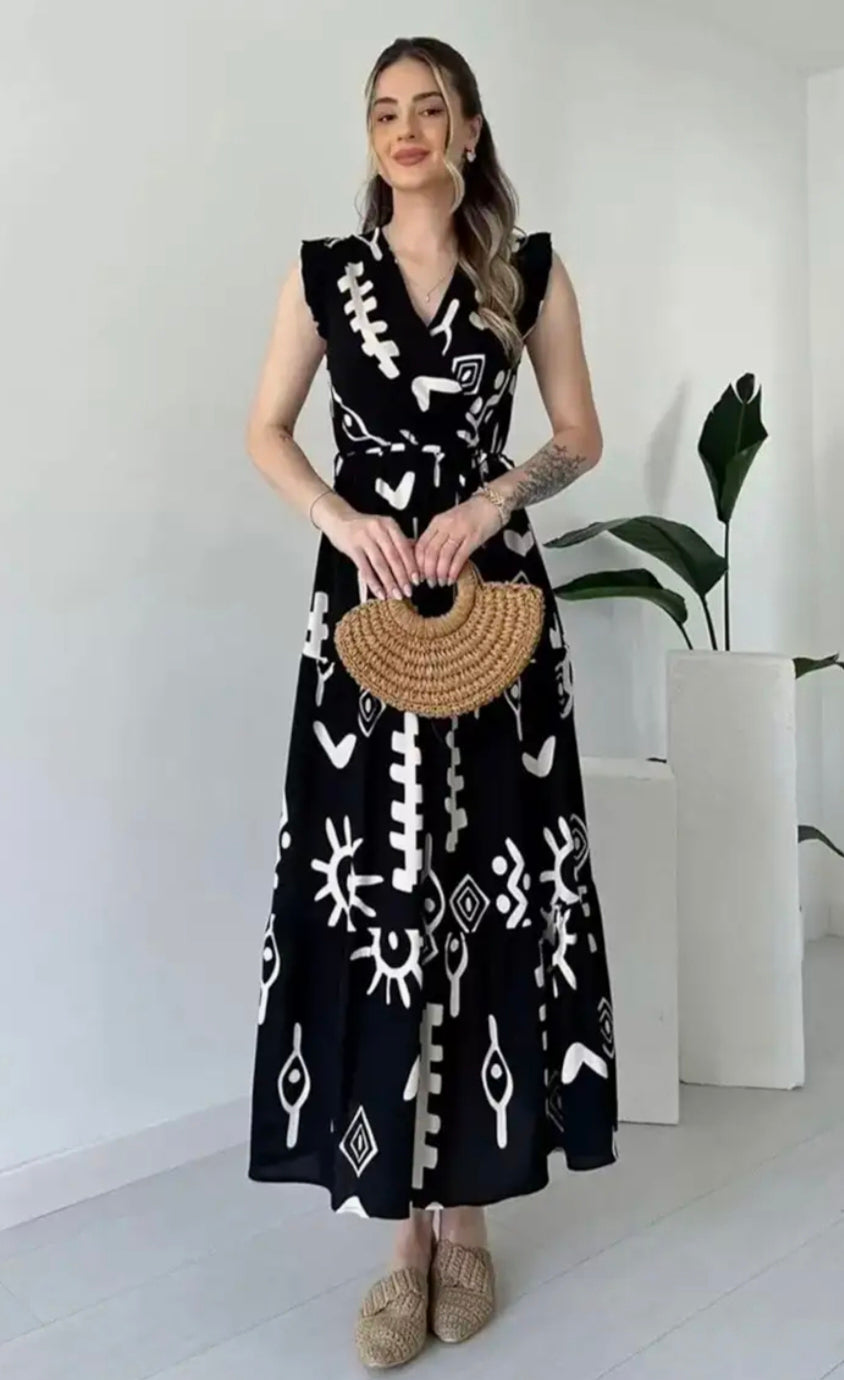Black and White Flared Maxi Dress