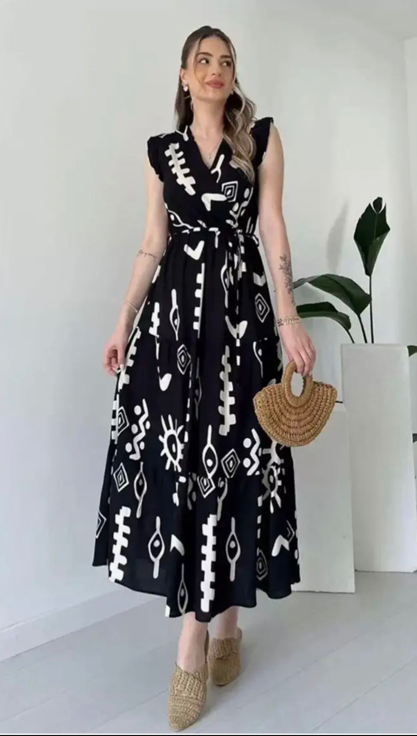 Black and White Flared Maxi Dress