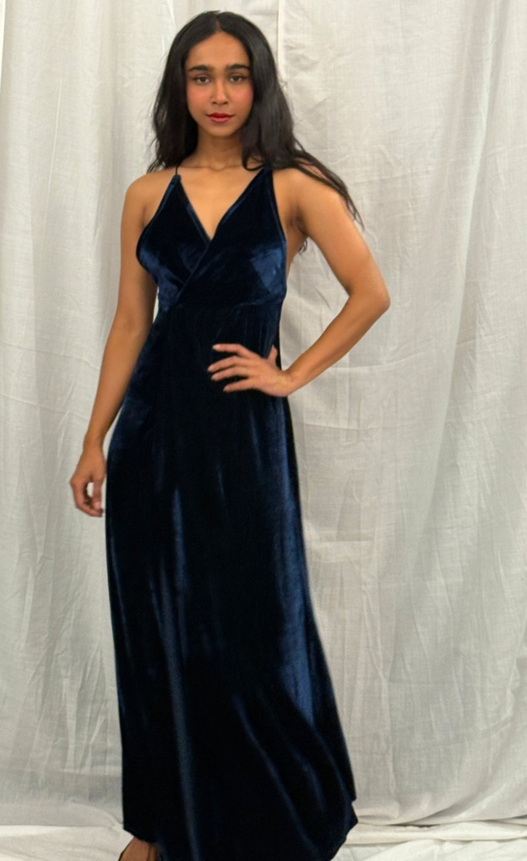Navy Blue Velvet Long Dress
