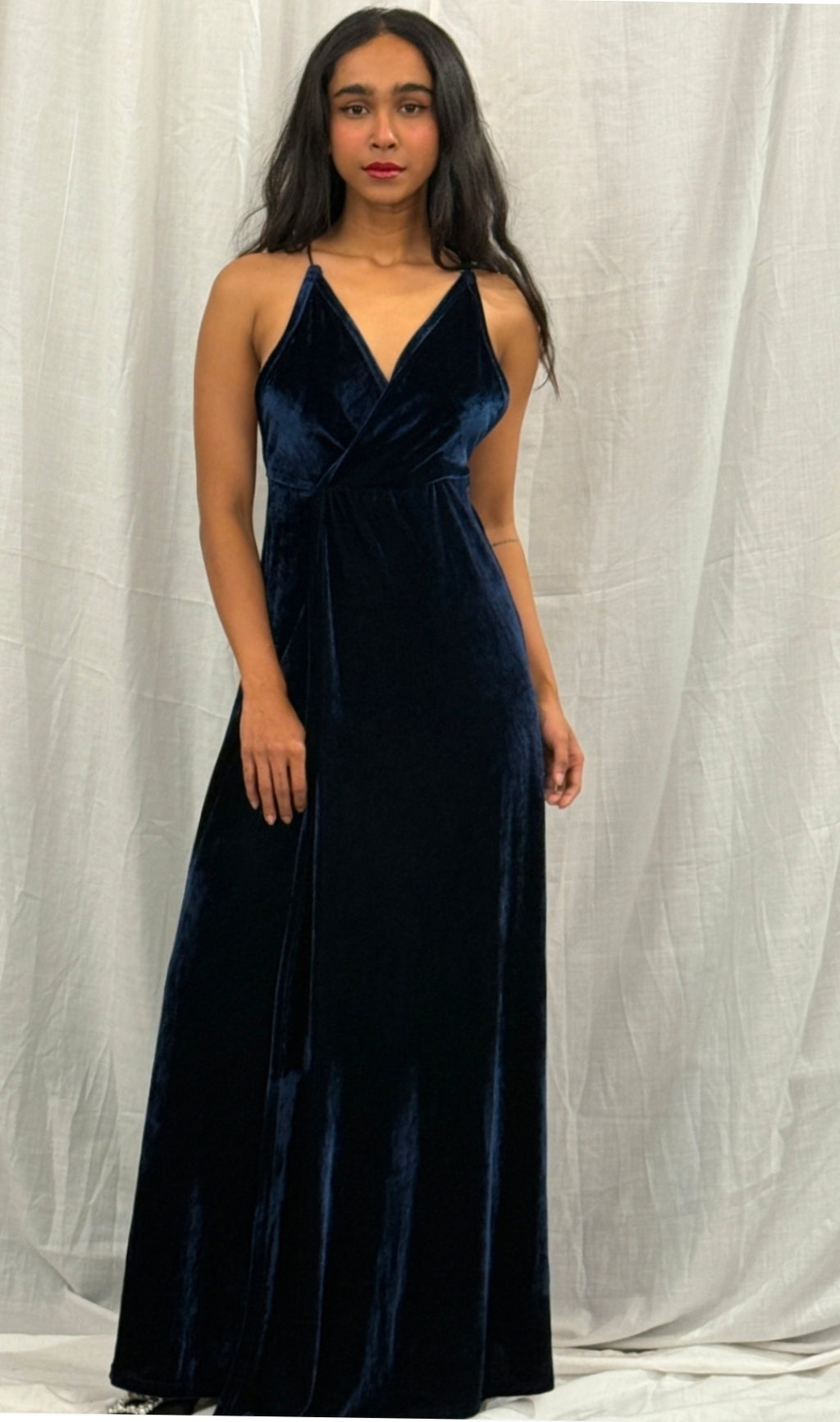 Navy Blue Velvet Long Dress
