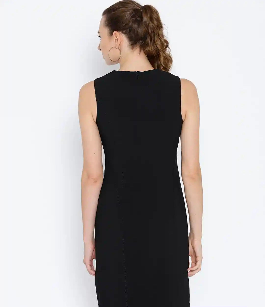 MANGO- Black Solid Sheath Dress