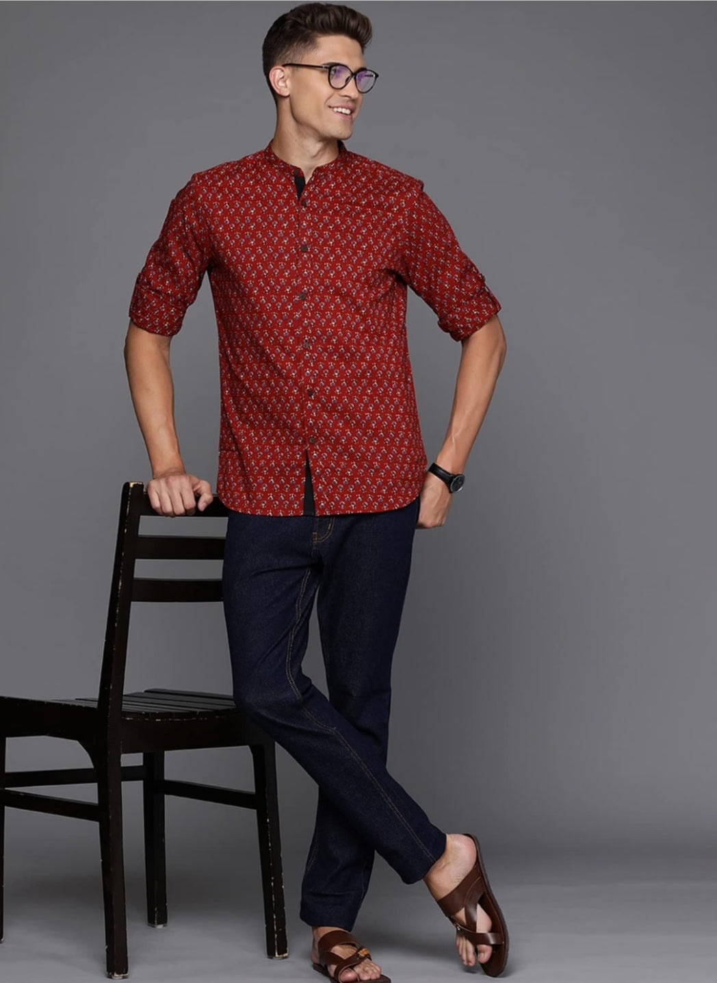 INDOERA - Maroon Floral Printed Shirt