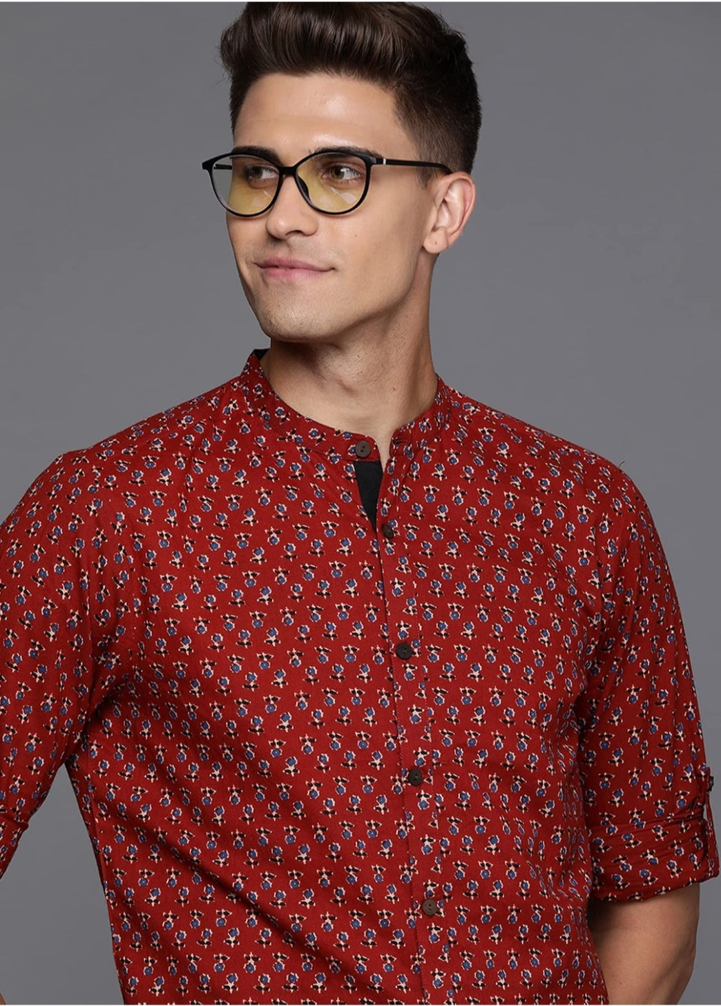 INDOERA - Maroon Floral Printed Shirt