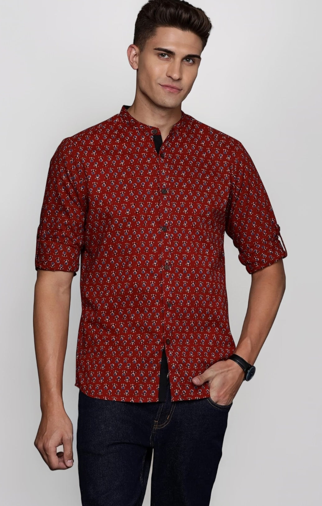 INDOERA - Maroon Floral Printed Shirt