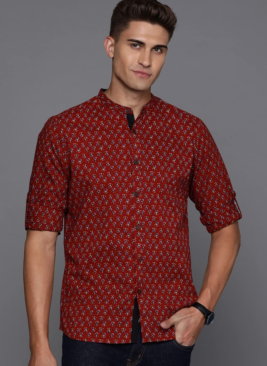 INDOERA - Maroon Floral Printed Shirt