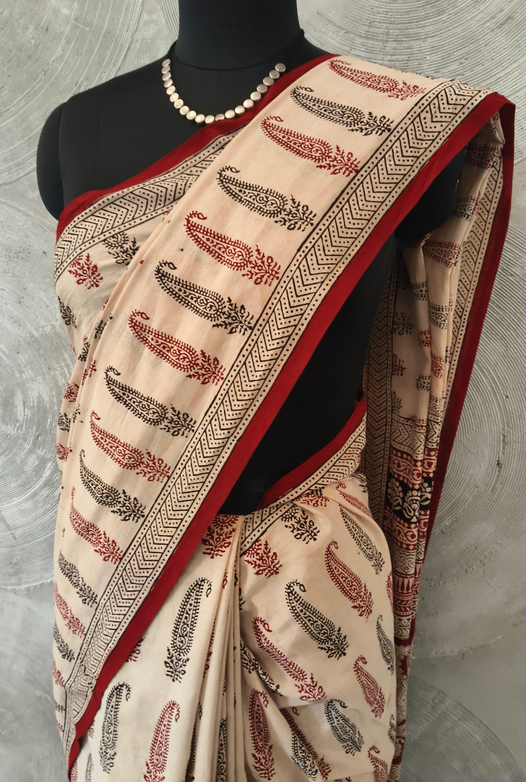 FABINDIA - Beige Block Print Sari