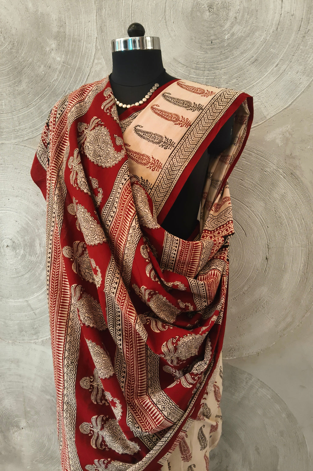 FABINDIA - Beige Block Print Sari