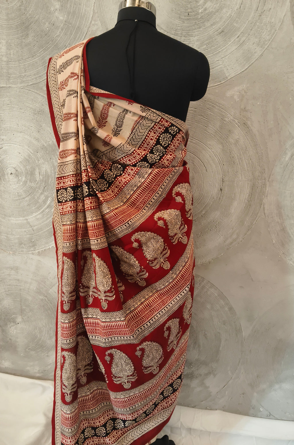 FABINDIA - Beige Block Print Sari