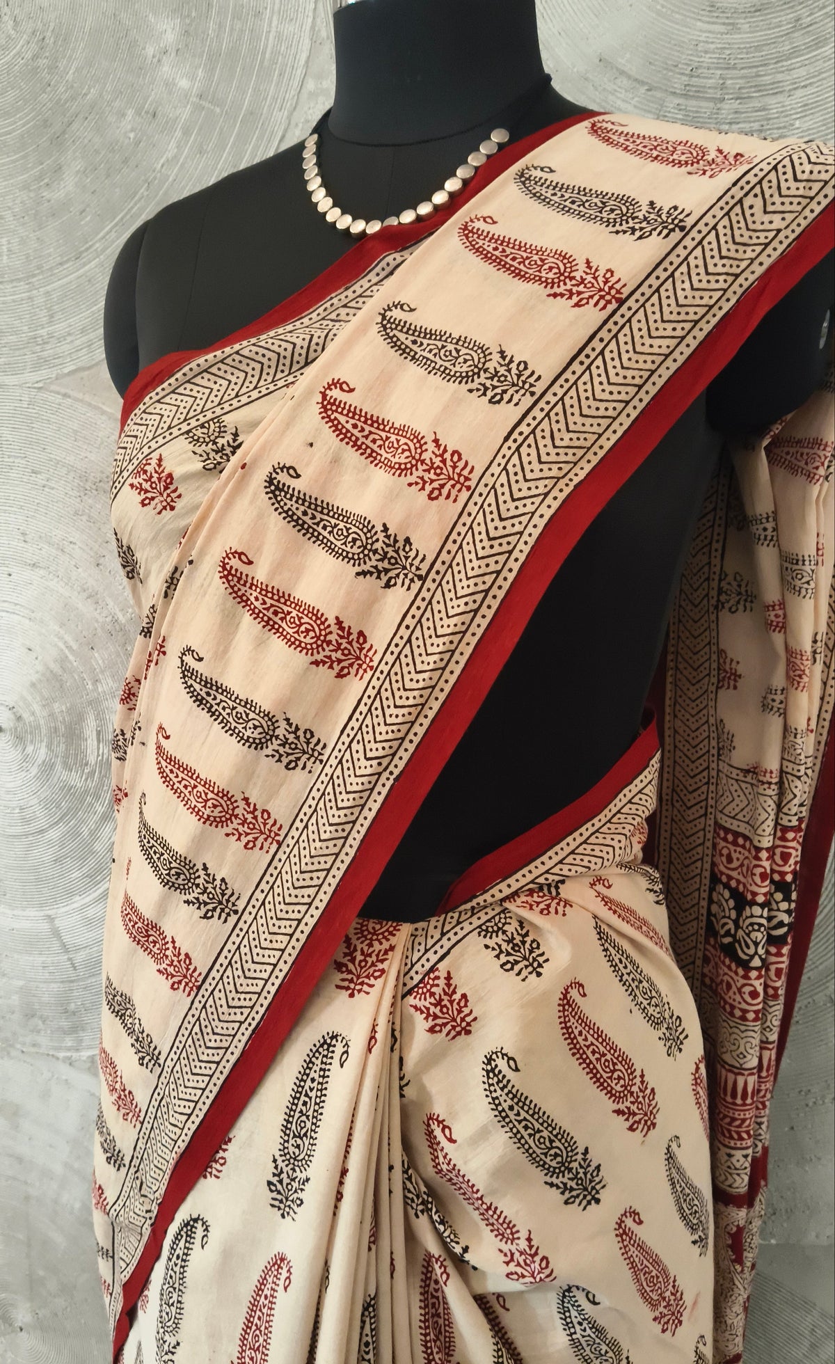 FABINDIA - Beige Block Print Sari