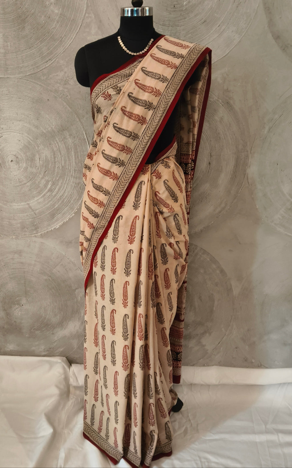 FABINDIA - Beige Block Print Sari