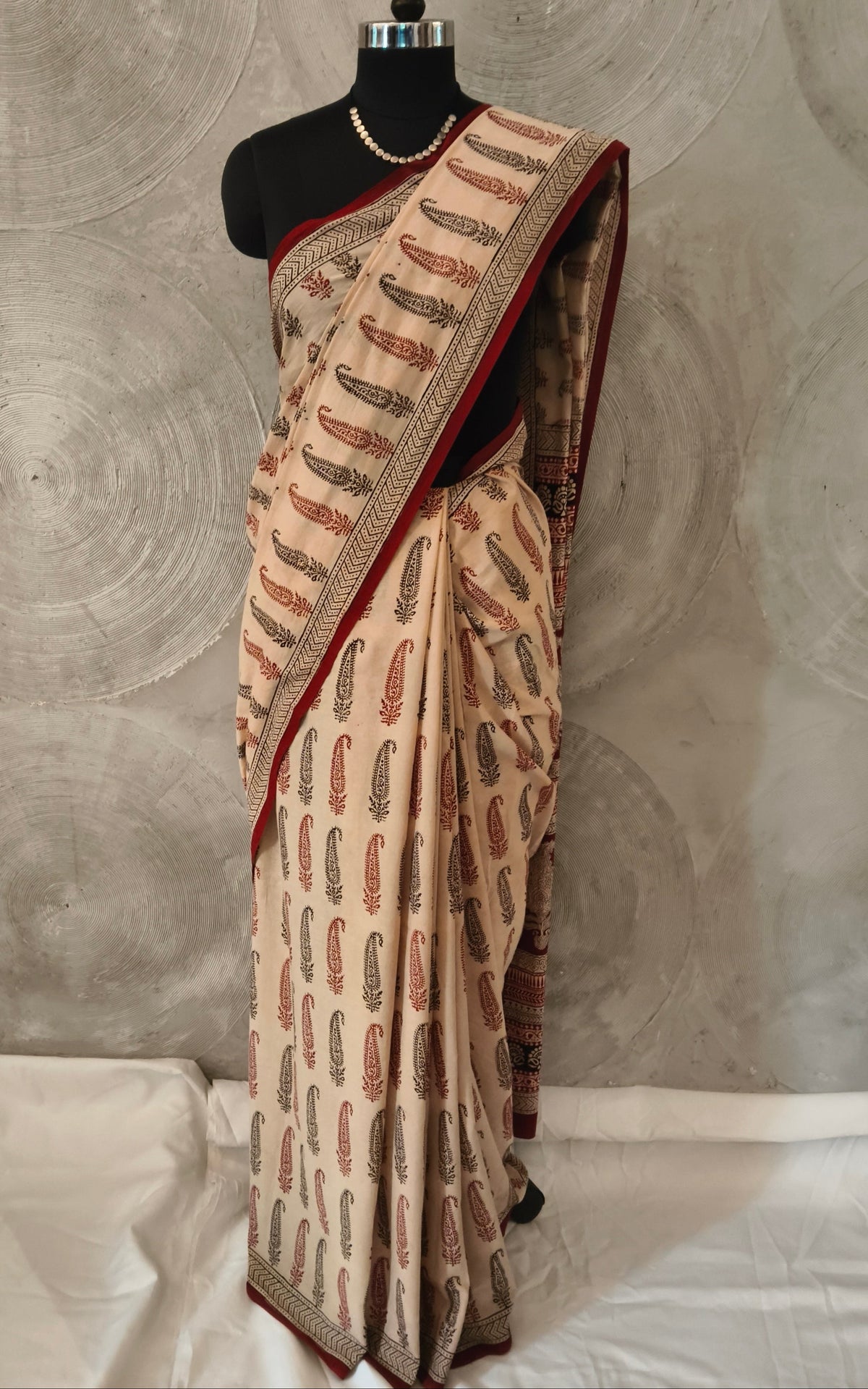 FABINDIA - Beige Block Print Sari