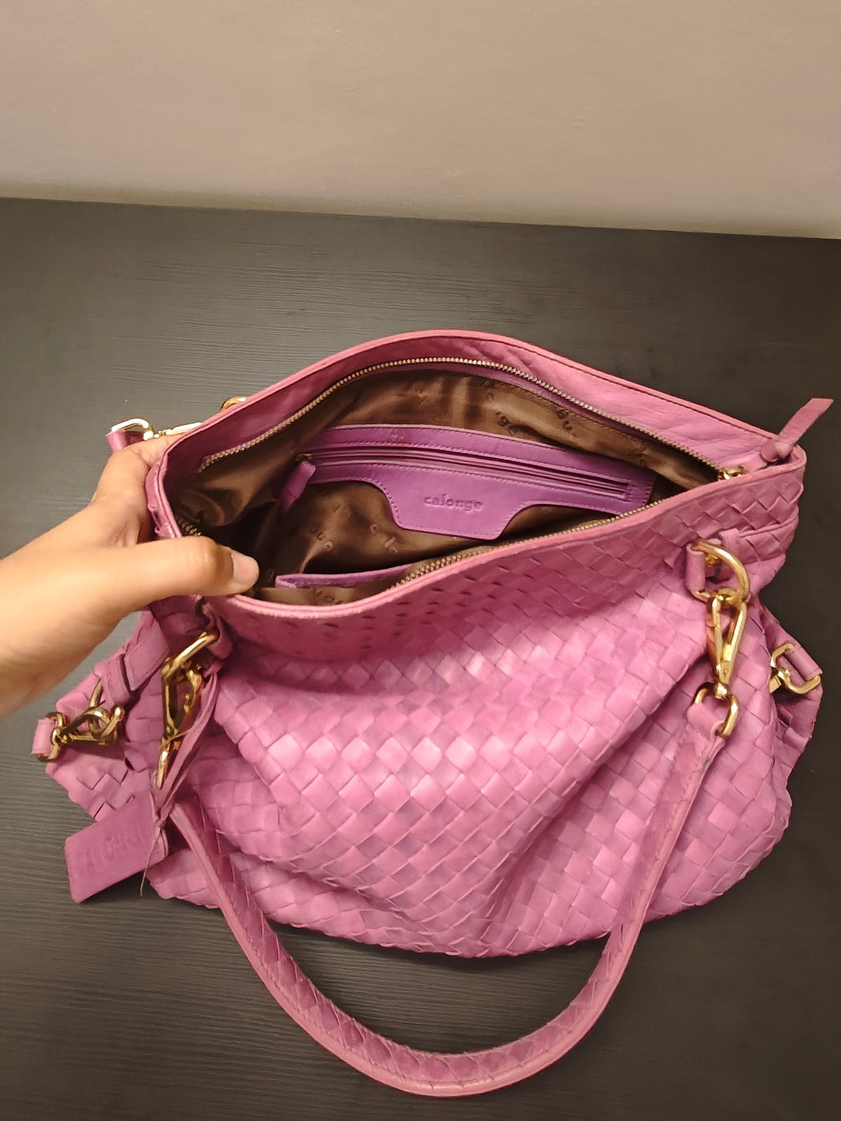 CALONGE - Mauve Woven Leather Handbag