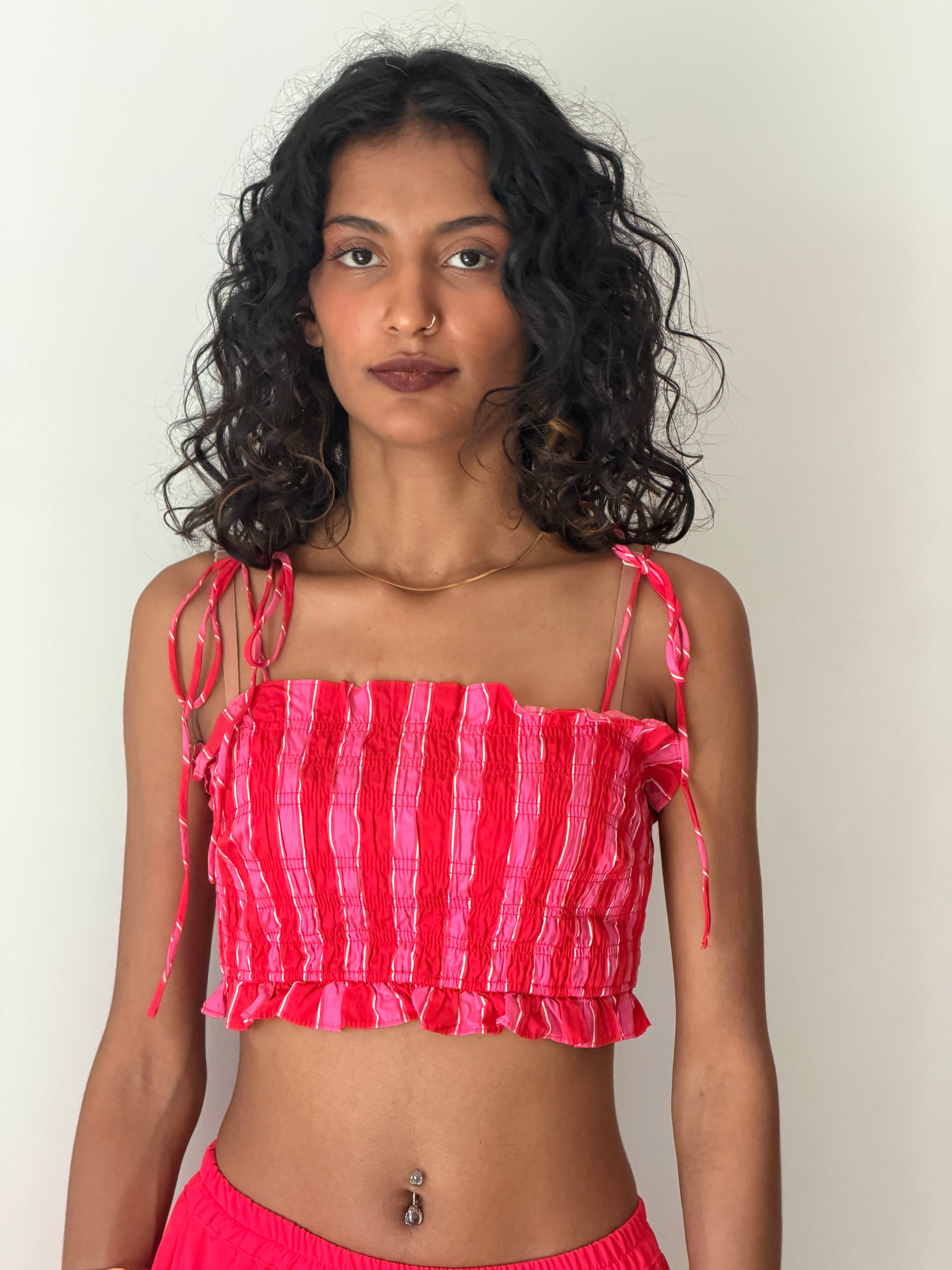 H&M- Pink and Red Striped Crop Top