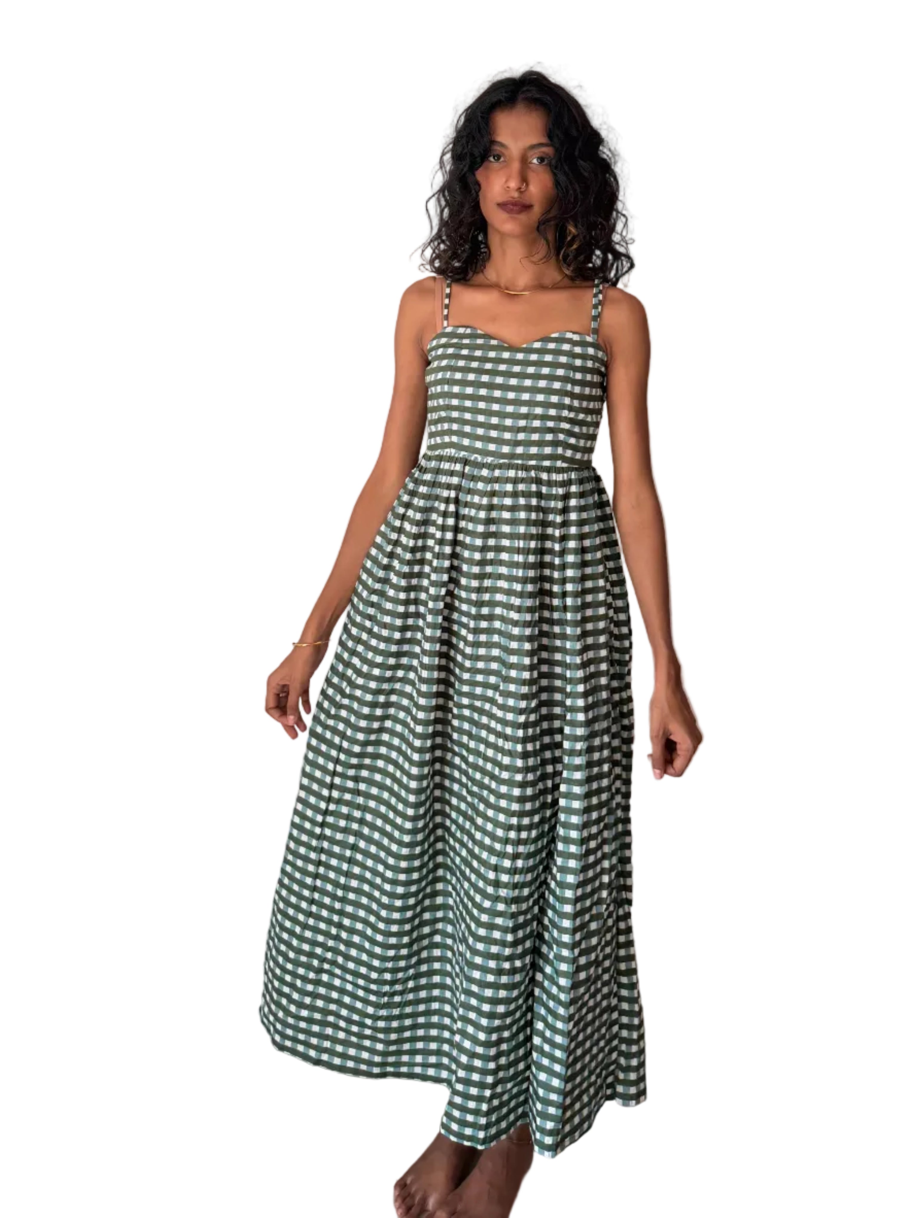 MODISH JAIPUR - Green Gingham Maxi Dress