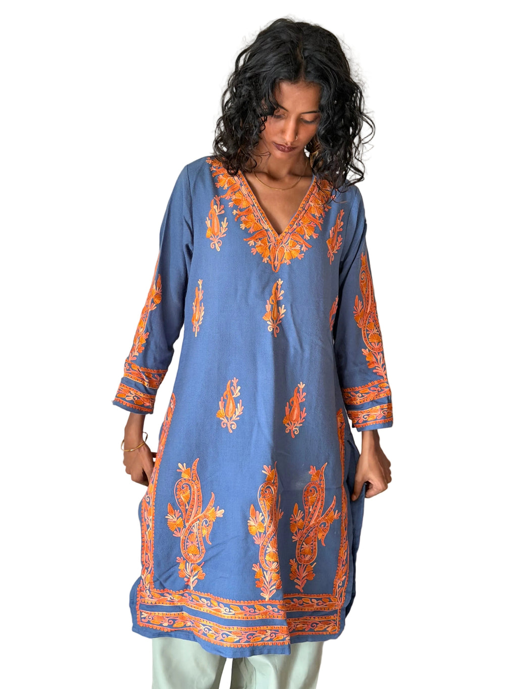 HOUSE OF CHIKANKARI - Powder Blue Embroidered Kurti