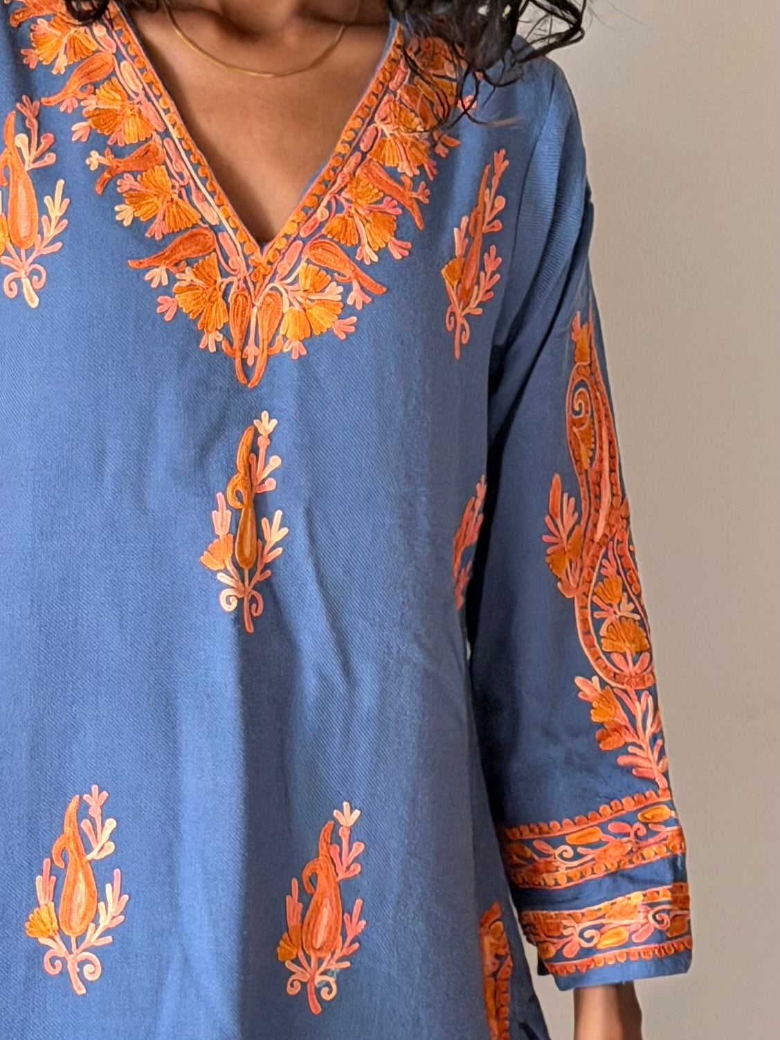 HOUSE OF CHIKANKARI - Powder Blue Embroidered Kurti