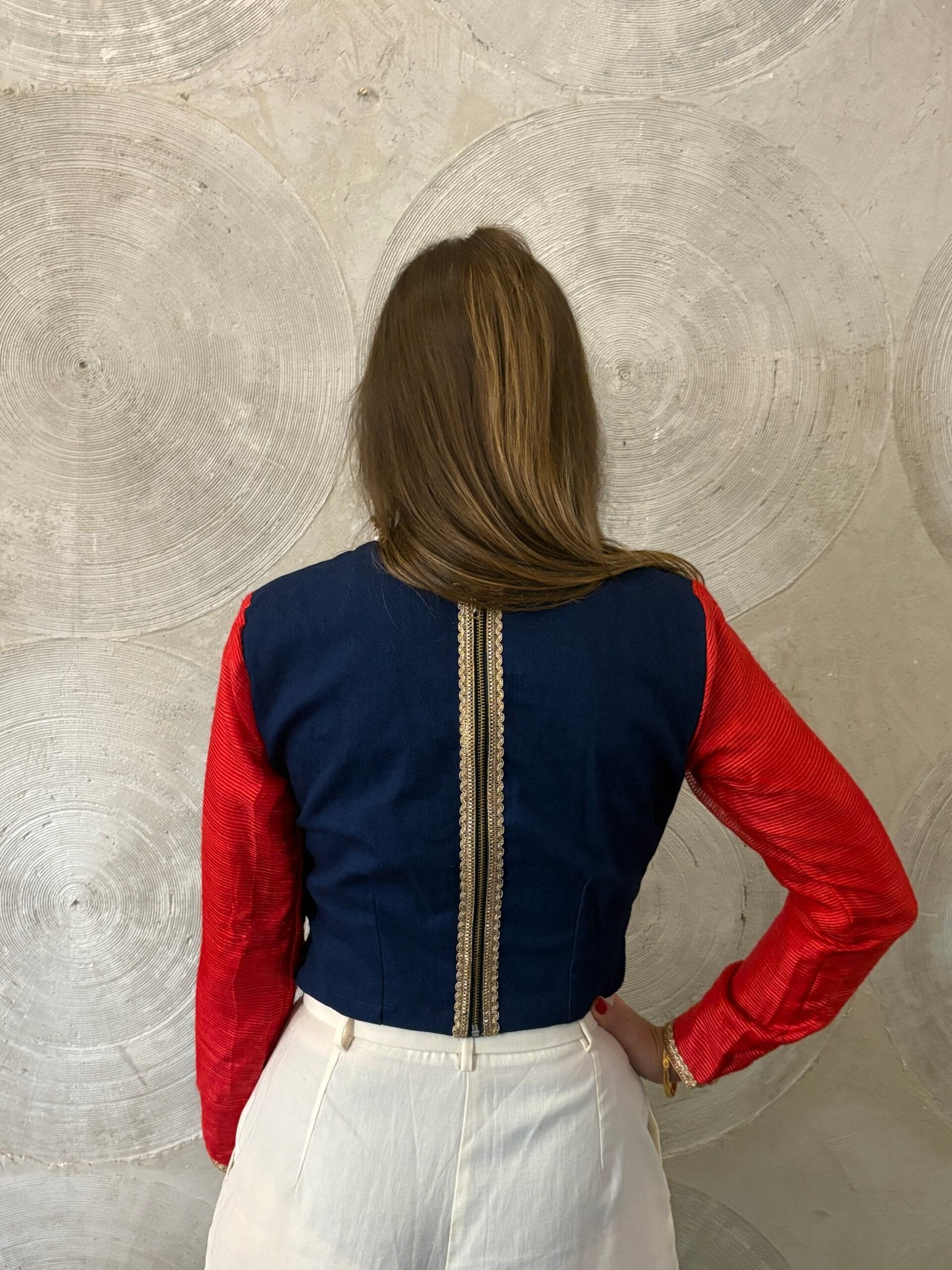 DENIM DARZI - Red and Blue Full sleeves Top/Blouse