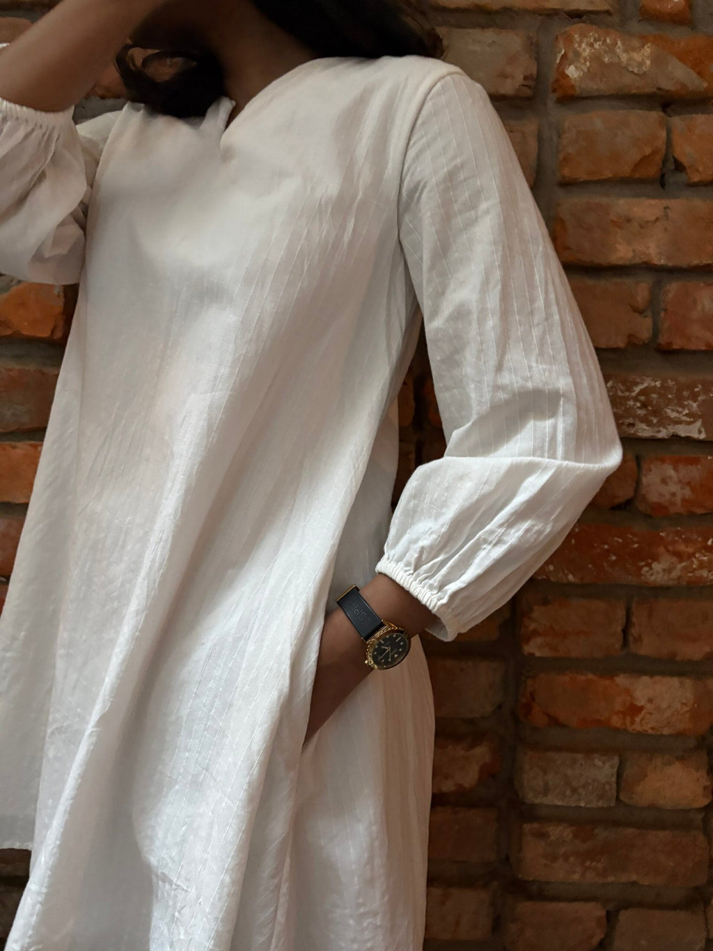 VANARAS - White Organic Cotton A-line Dress