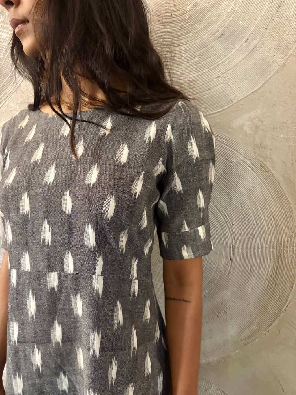 Grey and White Ikat Short Dress