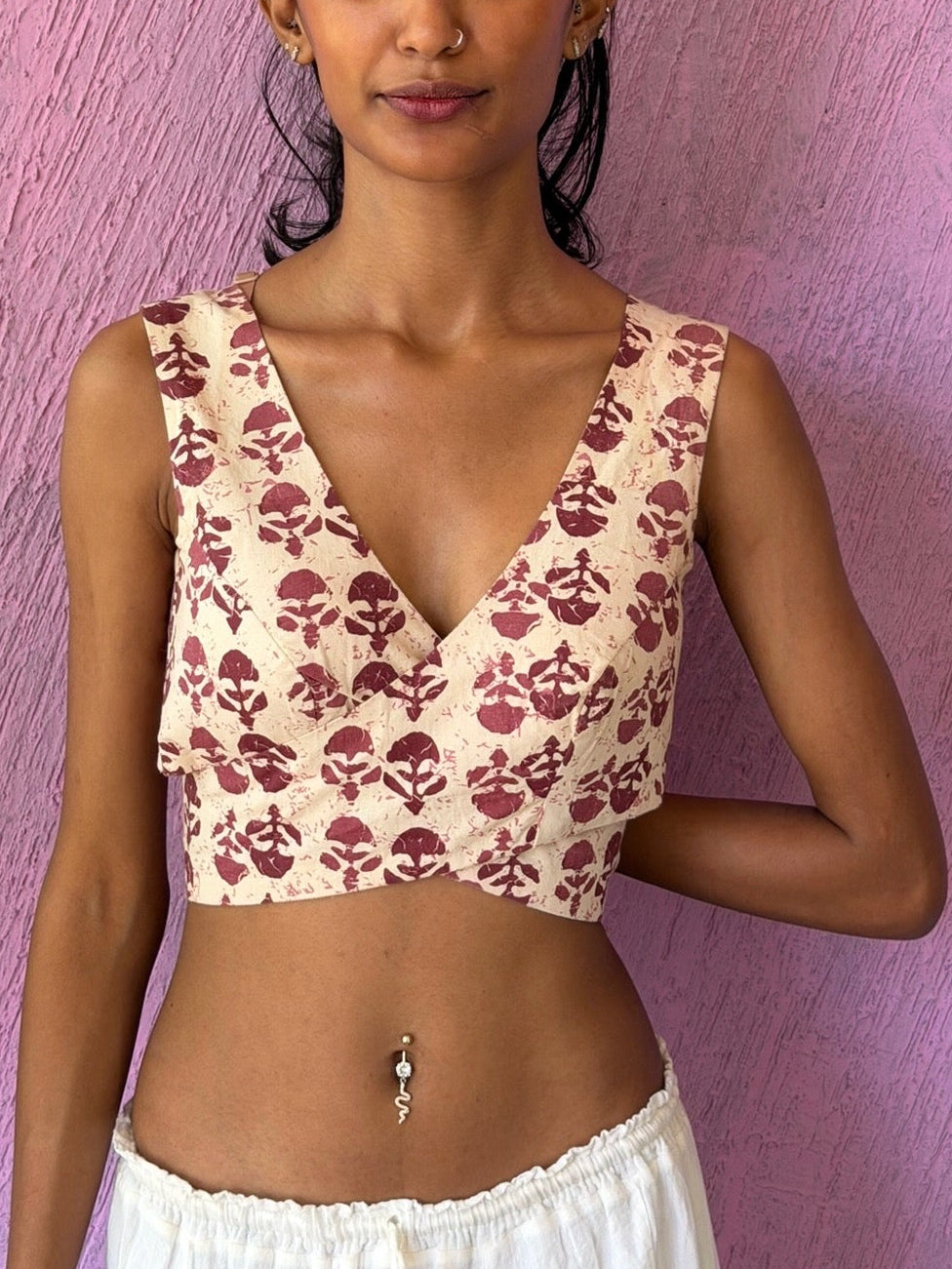 Sleeveless Cotton Wrap Blouse