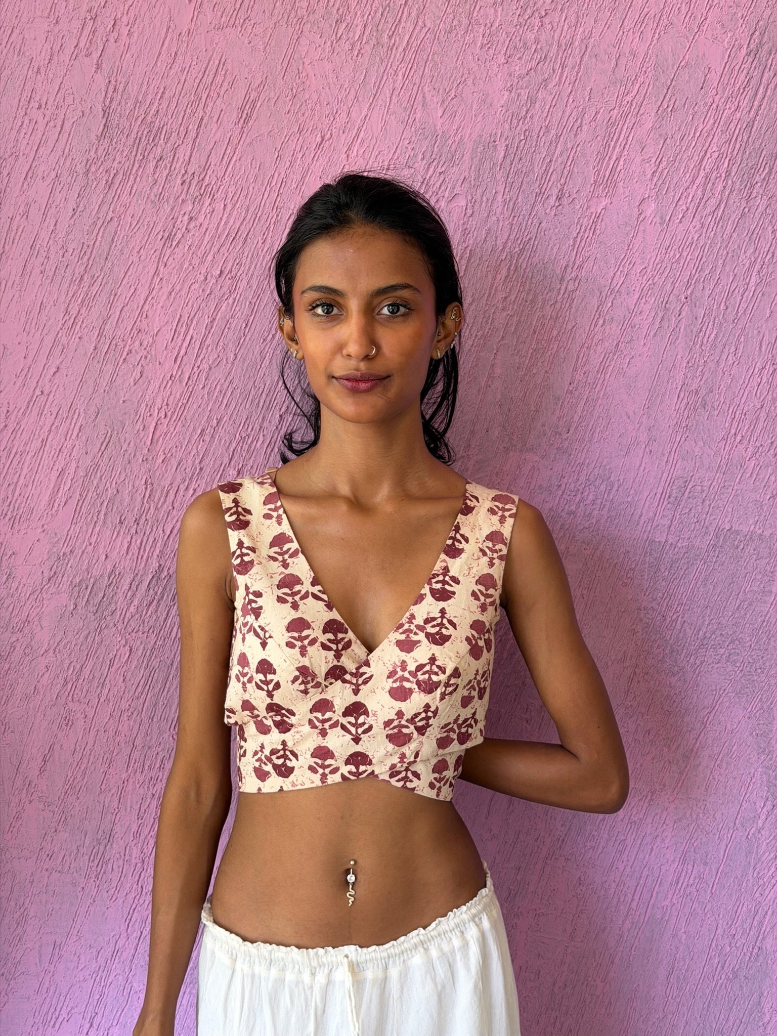 Sleeveless Cotton Wrap Blouse