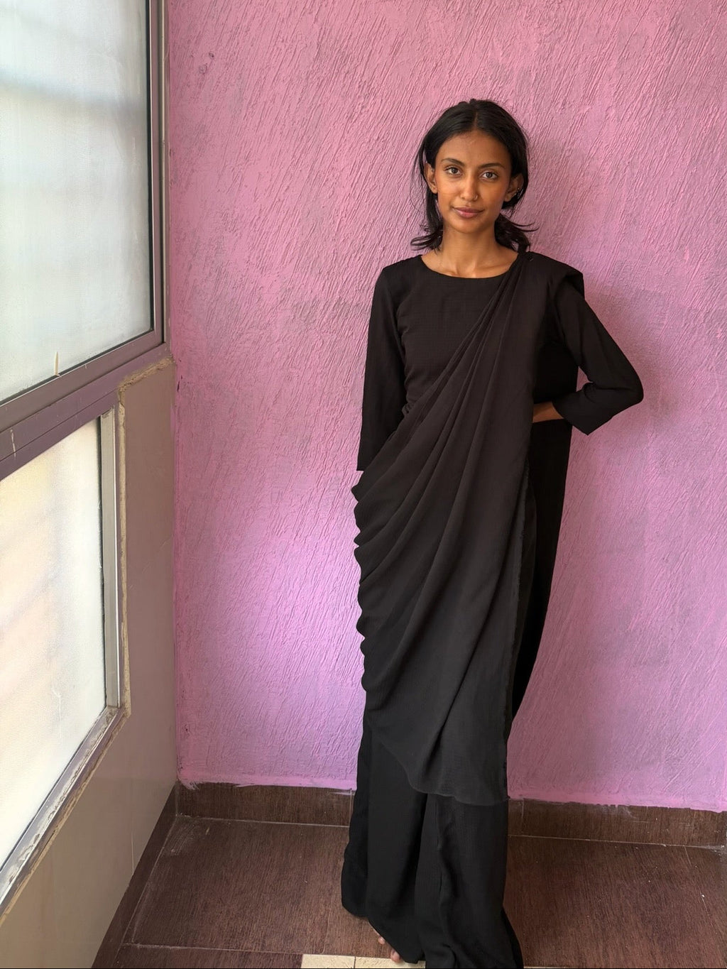 Black Sari-Style Jumpsuit