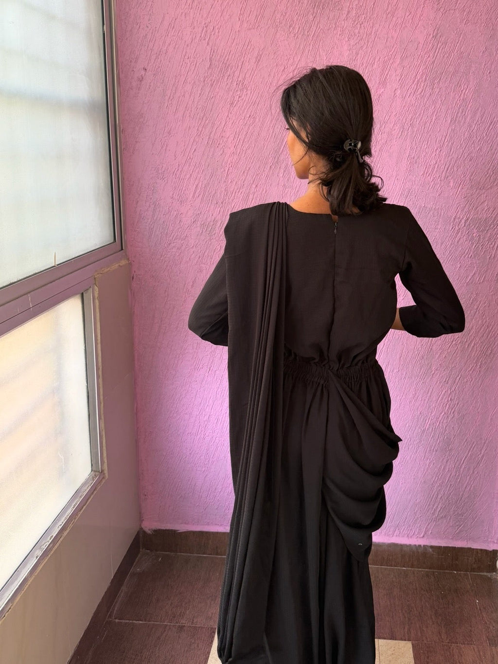 Black Sari-Style Jumpsuit