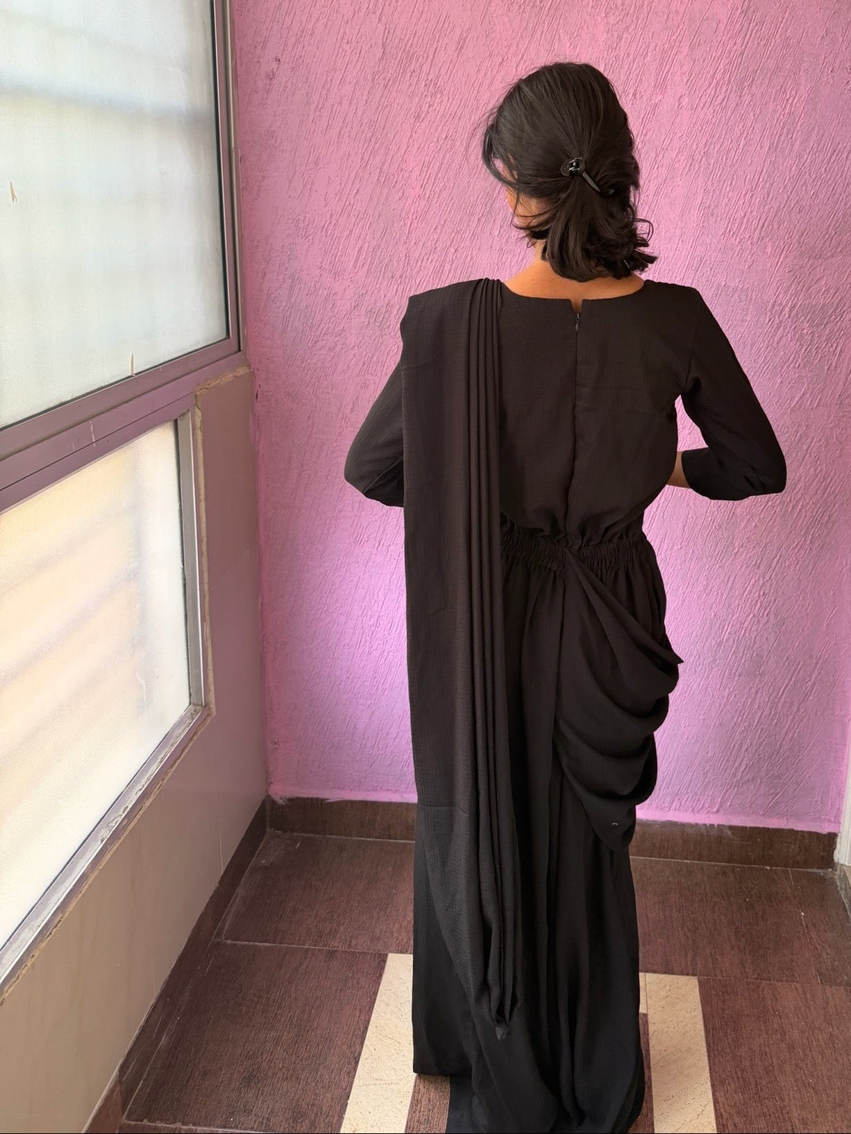 Black Sari-Style Jumpsuit