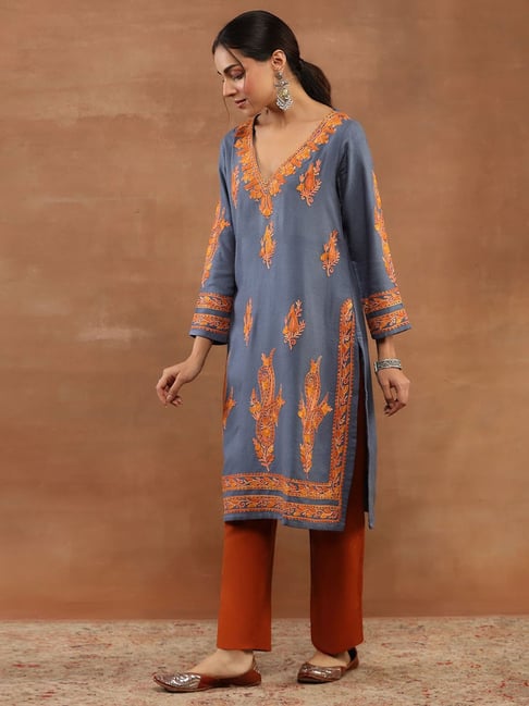 HOUSE OF CHIKANKARI - Powder Blue Embroidered Kurti