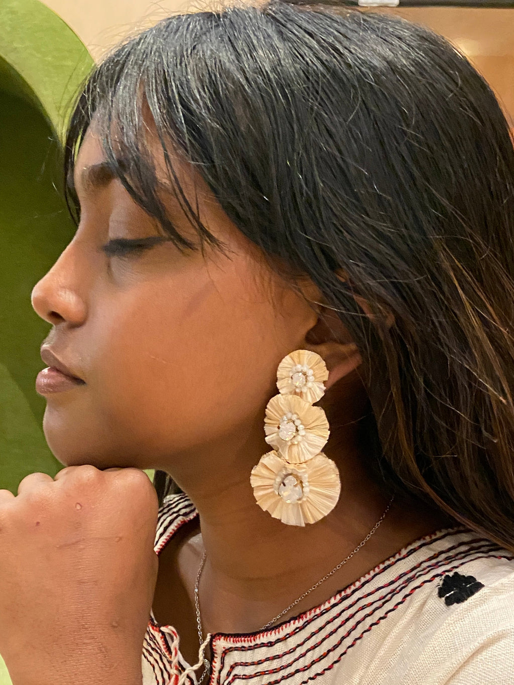 Beige Floral Tiered Earrings
