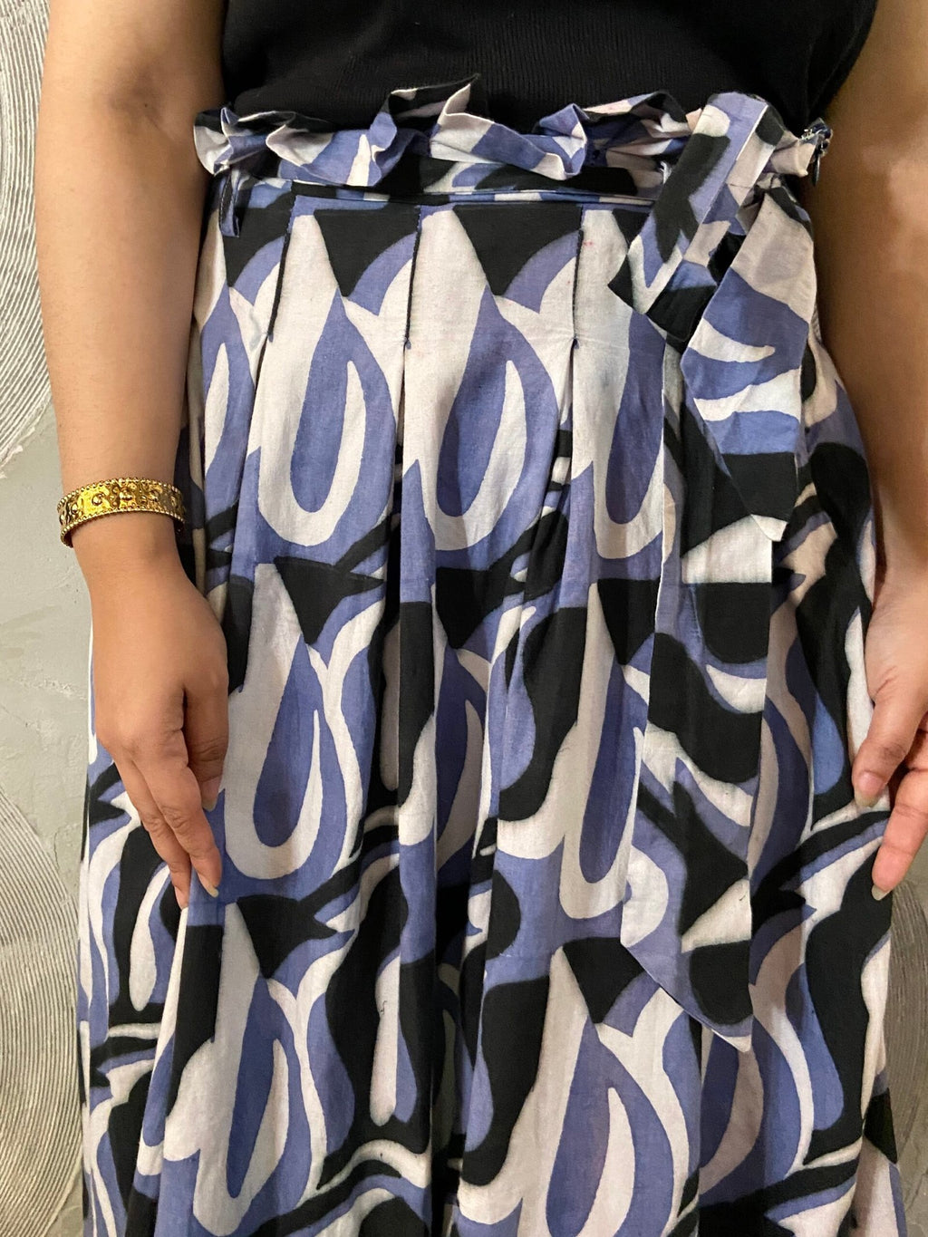 White, Blue and Black Cotton Long Skirt