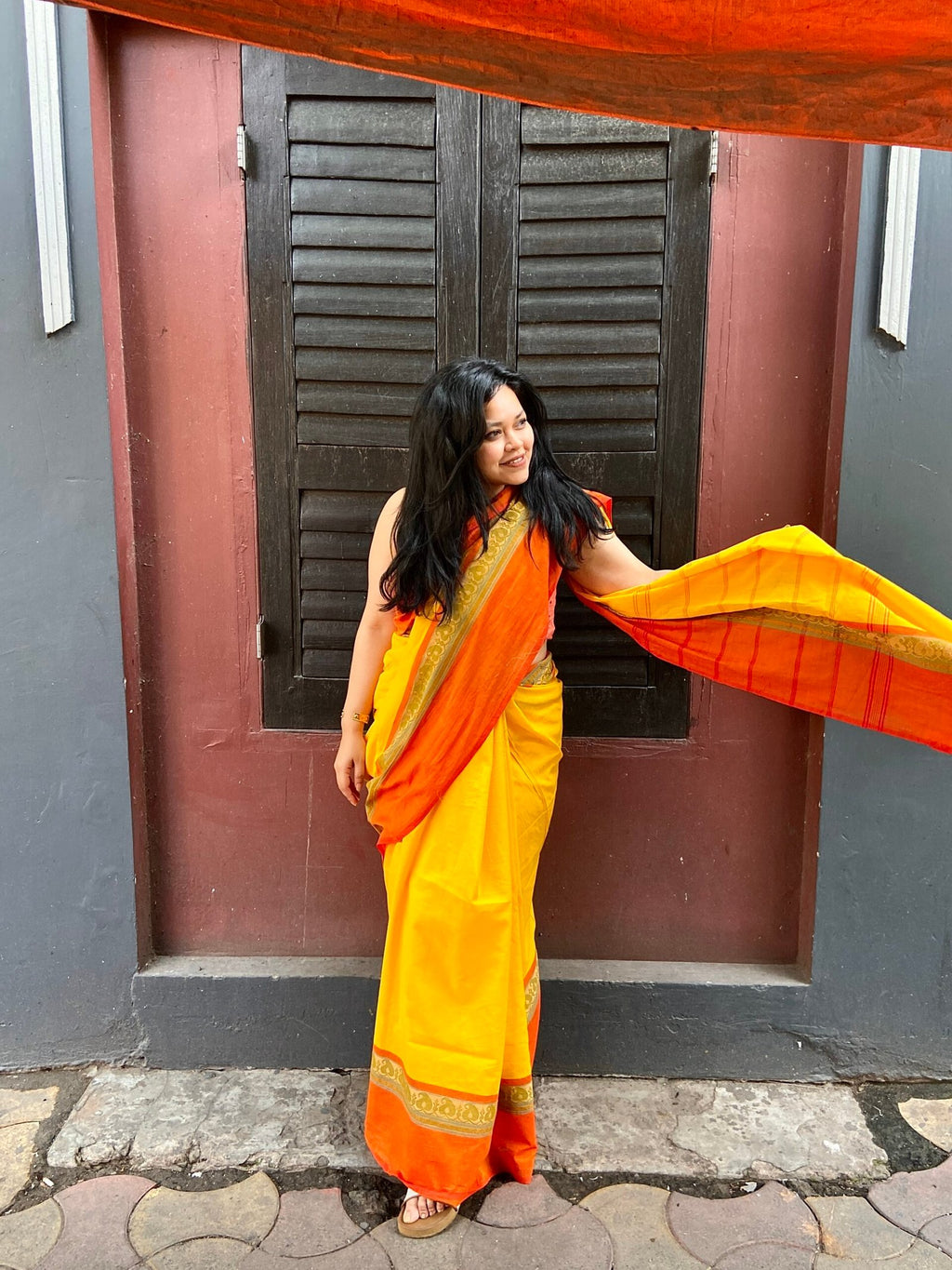 Yellow and Orange Cotton Sari