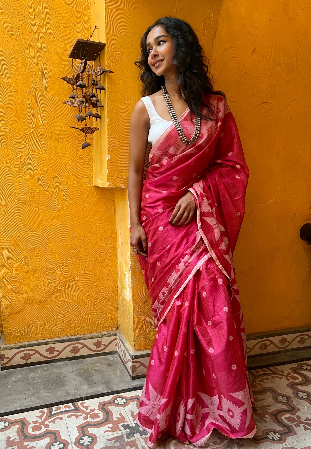 Pink Muslin Jamdani Sari