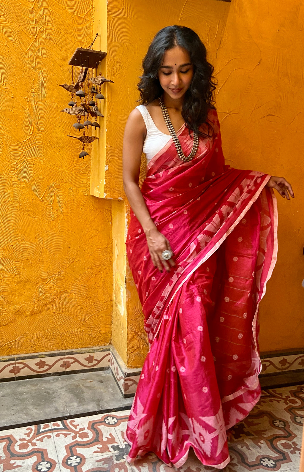 Pink Muslin Jamdani Sari